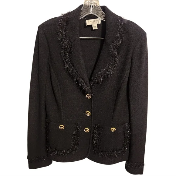 St. John Collection | Women's Black Two-Piece Santana Knit Skirt Suit (Size 8) - Picture 2 of 15